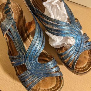 Fabulous Jafa all leather blue platform sandals made in Israel 7  37